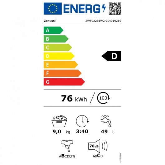 Zanussi ZWF922E4W2 Lavadora de Carga Frontal 9kg D Blanco