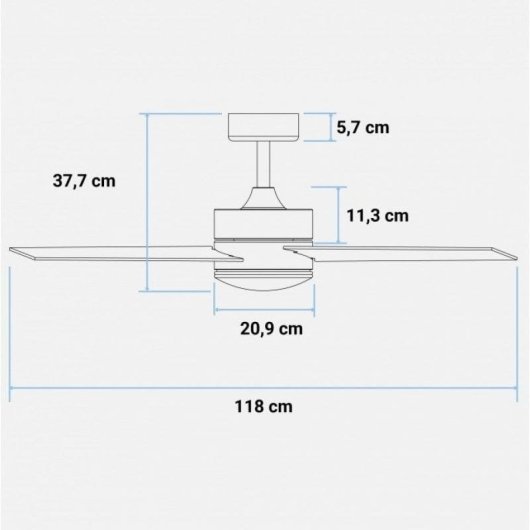 Ventilatore da soffitto universale Blu Bora UVT1312-21 con luce LED e telecomando 70W