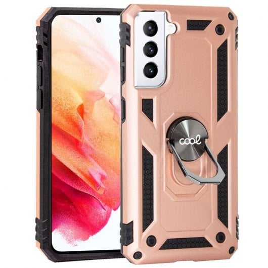 Coque rigide cool en or rose avec anneau pour Samsung G990 Galaxy S21