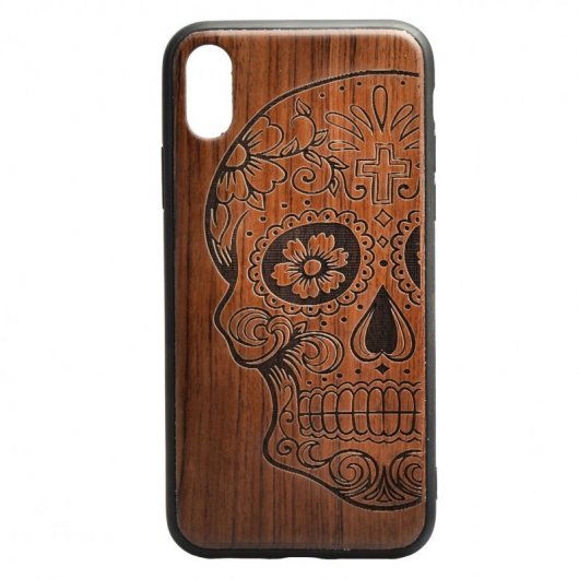 Funda Madera Tallada Calavera Mexicana para iPhone X