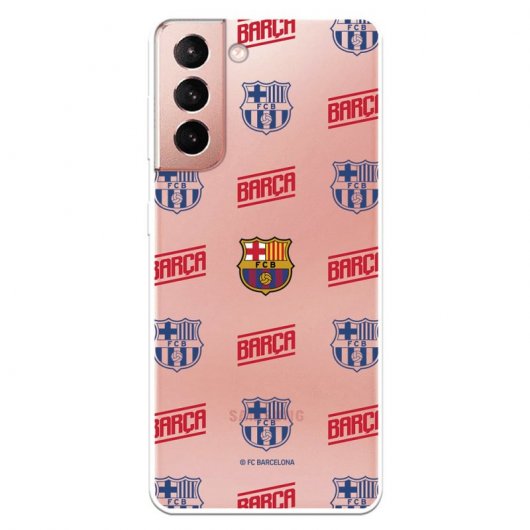Funda Oficial FC Barcelona Escudo Patrón Rojo y Azul Transparente para Samsung Galaxy S21