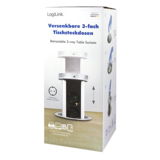 LogiLink Regleta Retráctil 3 Tomas 1.8m Plateada