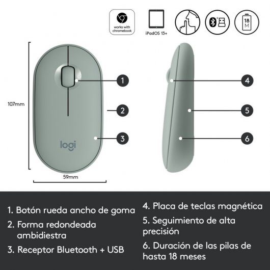 Logitech Pebble M350 Ratón Óptico Inalámbrico Verde