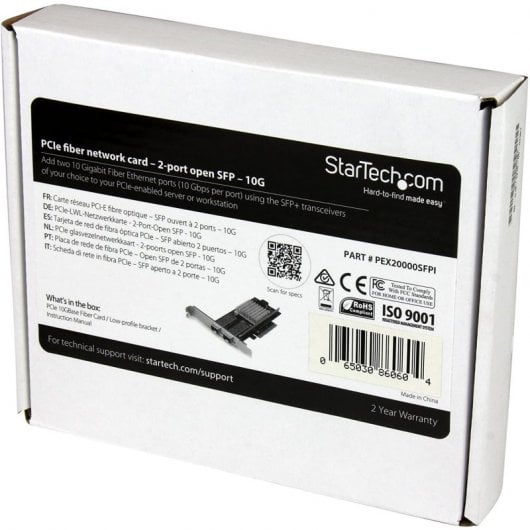StarTech.com Scheda di rete PCI Express in Fibra ottica da 10Gb con 2 porte SFP+ aperto con Chip Intel