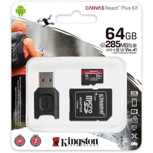 Kingston Canvas React Plus MicroSDXC 64GB UHS-II Clase 10 U3 V90