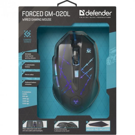 Defender Forced GM-020L 5 Rato Gaming 3200DPI Preto