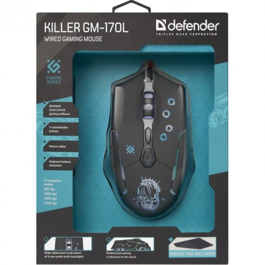 Defender Killer GM-170L Ratón Gaming 3200DPI Negro