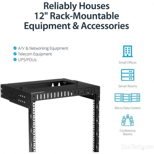 StarTech.com Rack serveur mural 12U - Armoire réseau à cadre ouvert - Profondeur de 30 à 50 cm