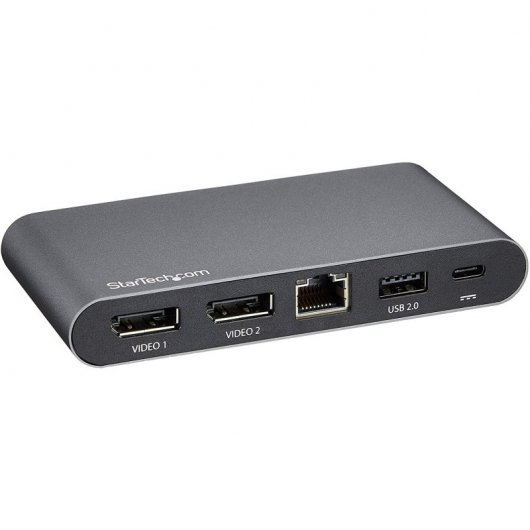 StarTech.com Dock USB-C à double affichage Displayport 4K - Mini Station d'Accueil - Power Delivery Passthrough 100 W - GbE - Hub USB-A 2 Ports - Adaptateur Multiport USB Type C - Câble 1m