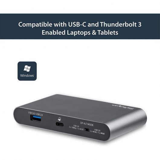 StarTech.com Dock USB-C à double affichage Displayport 4K - Mini Station d'Accueil - Power Delivery Passthrough 100 W - GbE - Hub USB-A 2 Ports - Adaptateur Multiport USB Type C - Câble 1m