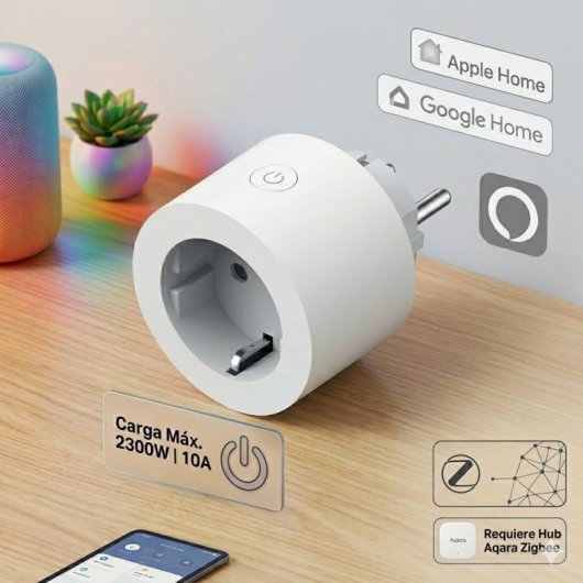 Aqara Smart Plug EU Zigbee 3.0 SP-EUC01 – Monitorización Consumo 2300 W | HomeKit, Alexa, Google