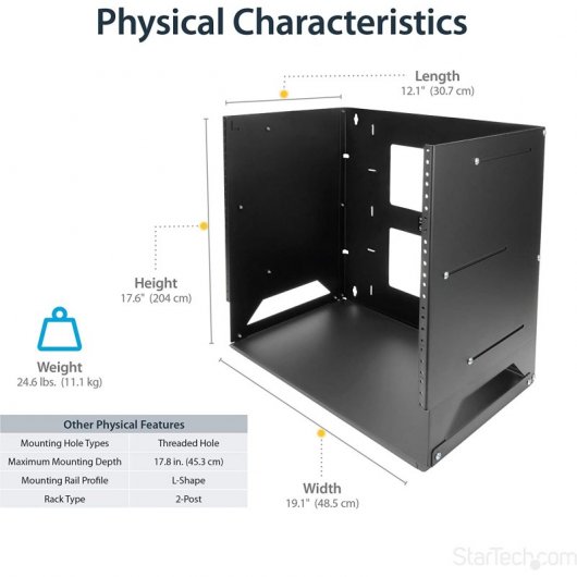 StarTech.com Rack Armadio per Montaggio a Parete con Mensola Incorporata - Accaio - 8U