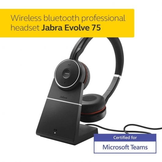 Jabra Evolve 75 MS Bluetooth-Kopfhörer mit Basisstation, Schwarz