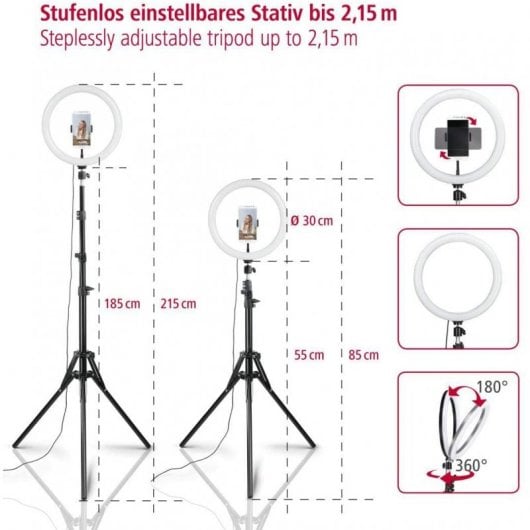 Hama SpotLight Steady 120 Anel de Luz LED com Tripé para Smartphone Preto