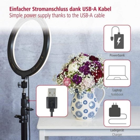 Hama SpotLight Steady 120 Anel de Luz LED com Tripé para Smartphone Preto