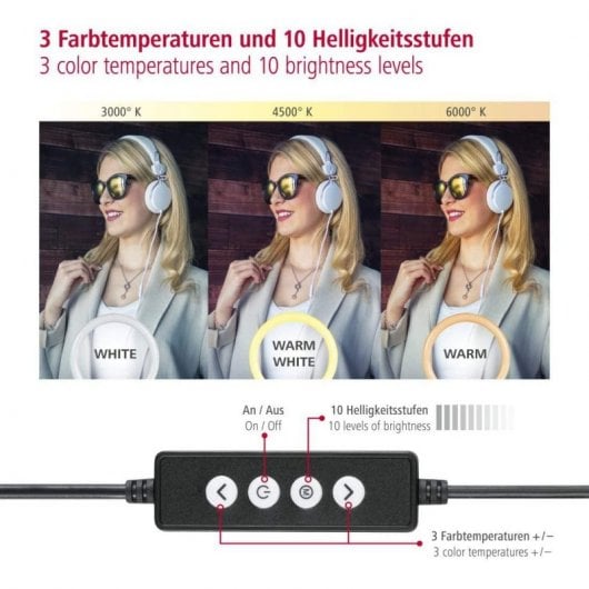 Hama SpotLight Steady 120 Anel de Luz LED com Tripé para Smartphone Preto