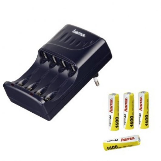 Hama Cargador Universal de Pilas AAA/AA + Pack 4 Pilas Recargables 1600mAh AA HR06