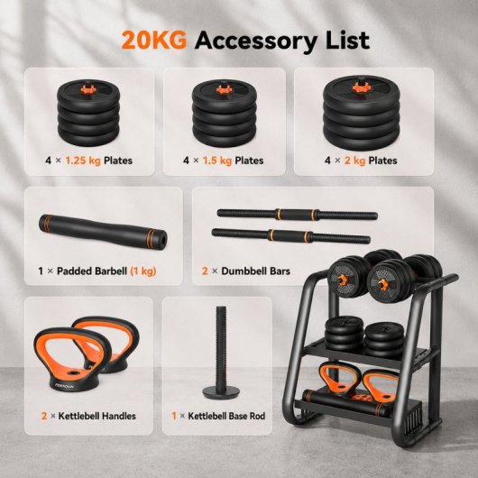 Xiaomi Smart Kit Manubri + Barra + Kettlebell FED 20Kg + Sensore
