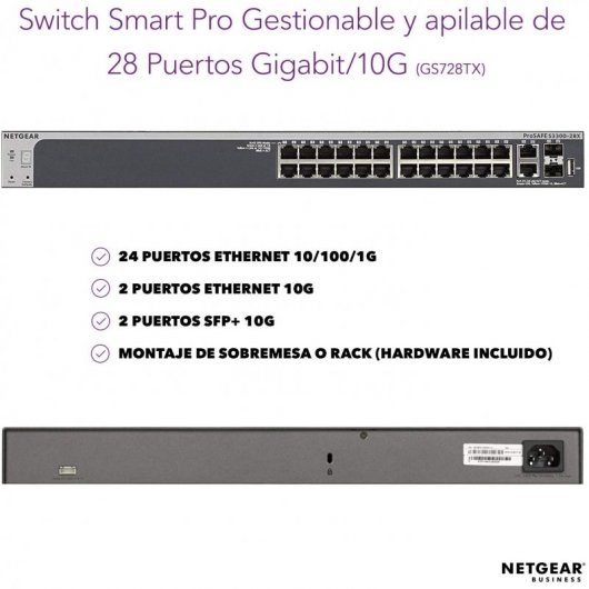 Netgear GS728TX-100NES Switch 24 Puertos Gigabit + 2 SFP+