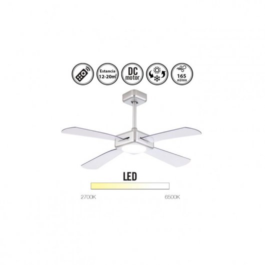 Mimax Meltemi Ventilador de Techo con Luz LED y Mando 35W Cromo