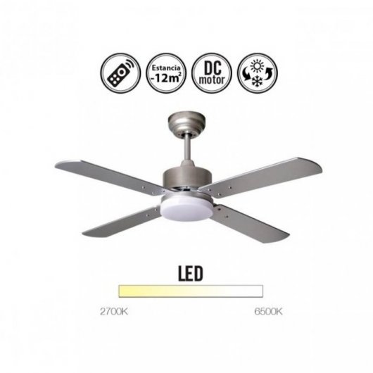 Fabrilamp Karaburu Ventilador de Techo con Luz LED y Mando Aspas Reversibles 15.5W Plata/Haya