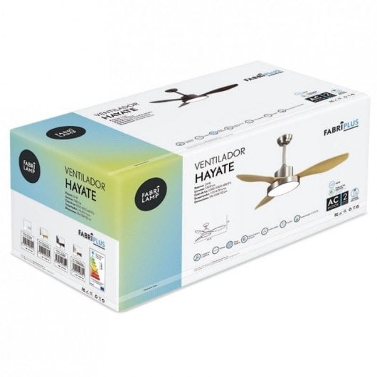 Ventilateur de plafond Fabrilamp Hayate avec lumière et télécommande 70 W Nickel/Hêtre