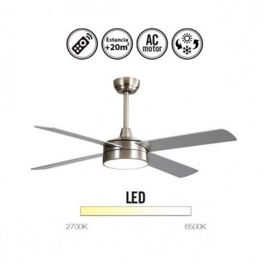 Fabrilamp Nevery Ventilador de Teto com Luz LED e Comando Pás Reversíveis 65W Faia/Prateado