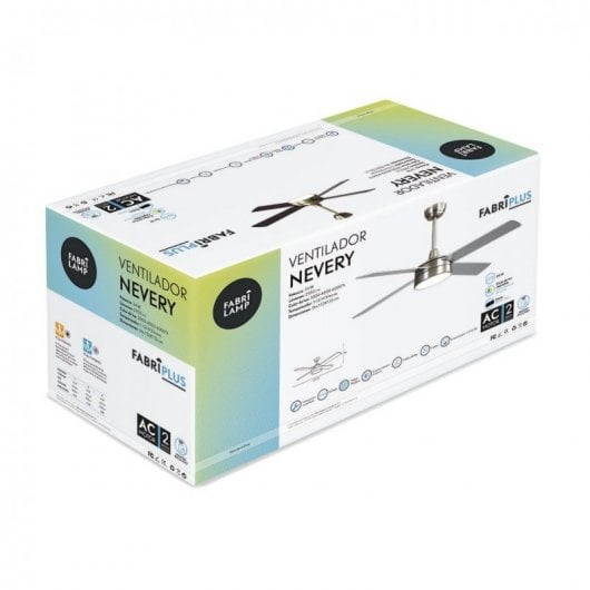 Fabrilamp Nevery Ventilador de Teto com Luz LED e Comando Pás Reversíveis 65W Faia/Prateado