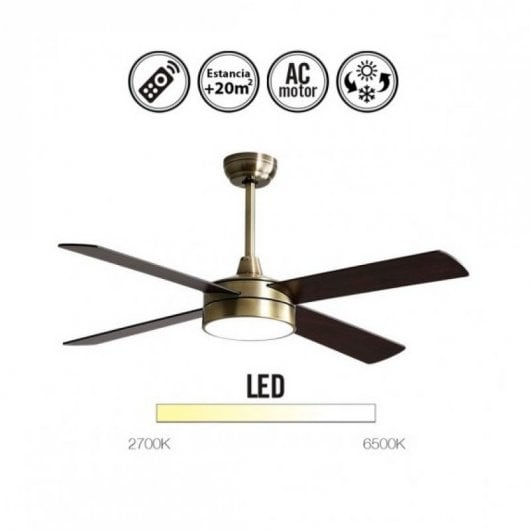Fabrilamp Nevery Deckenventilator mit LED-Licht und Fernbedienung, Wendeflügel, 65 W, Eiche/Kirsche