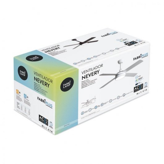 Ventilateur de plafond Fabrilamp Nevery avec éclairage LED et télécommande, pales réversibles, 65 W, blanc/hêtre