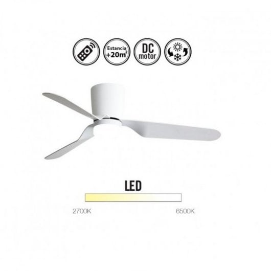 Fabrilamp Kochi Ventilador de Techo con Luz LED y Mando 33W Blanco