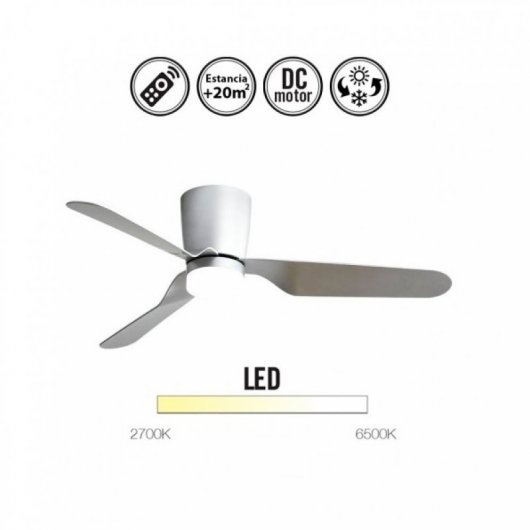 Fabrilamp Kochi Ventilateur de Plafond avec Lumière LED et Contrôle 33W Argent