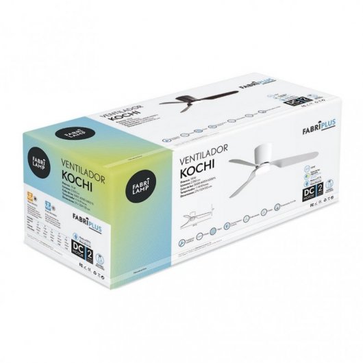 Fabrilamp Kochi Ventilateur de Plafond avec Lumière LED et Contrôle 33W Argent