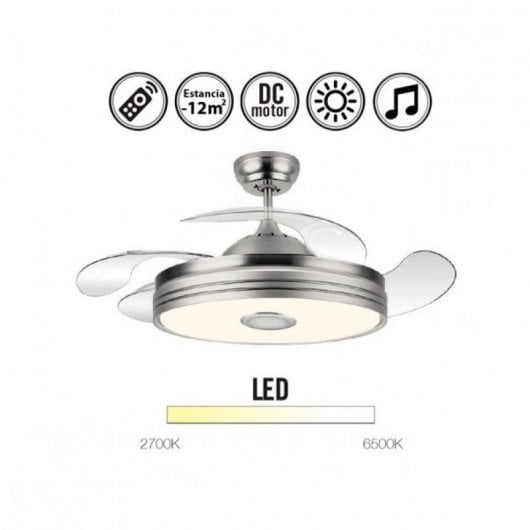 Fabrilamp Matanuska Ventilador de Techo Bluetooth con Luz LED y Mando 32W Níquel