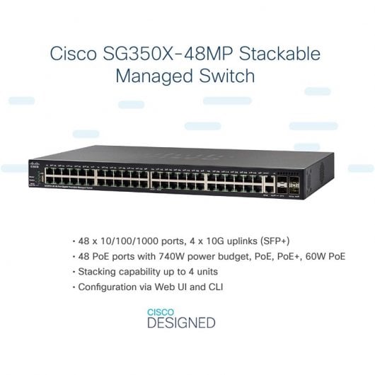 Cisco SG350X-48MP Switch 48 Puertos Gigabit PoE + 2 SFP+