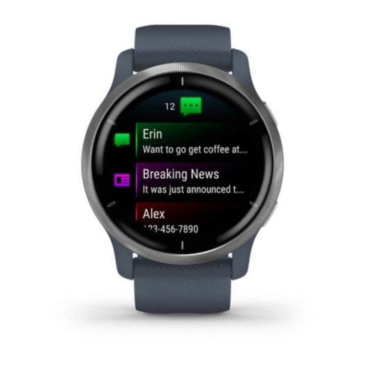 Garmin Venu 2 GPS WiFi 45mm AMOLED Bleu Granite Boîtier Argent Taille Unique Étanche 5 ATM SpO2 Pulsomètre