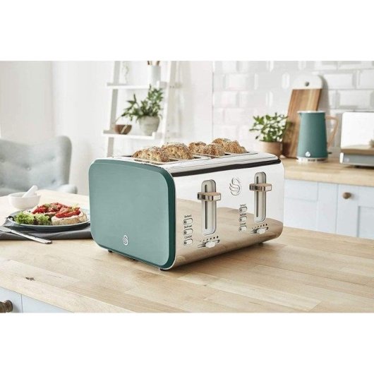 Swan Nordic Broodrooster 4 Brede Sleuven 1500W 6 Bruiningsstanden Groen