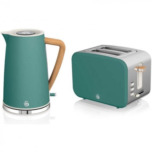 Swan Nordic Set Pequeno Almoço Fervedor de Água + Torradeira 2 Torradas Verde