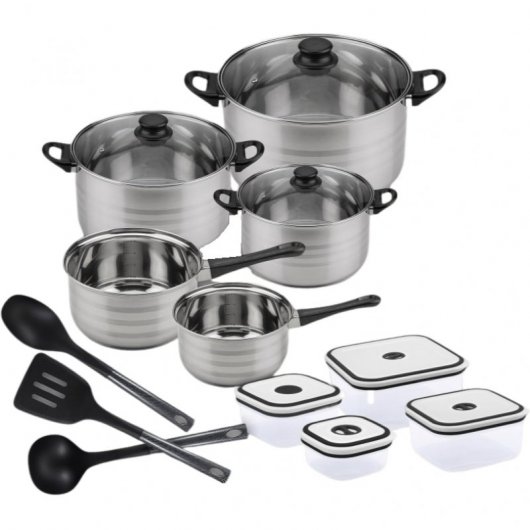 San Ignacio Diva Batería de Cocina 8 Piezas + 4 Fiambreras + 3 Utensilios