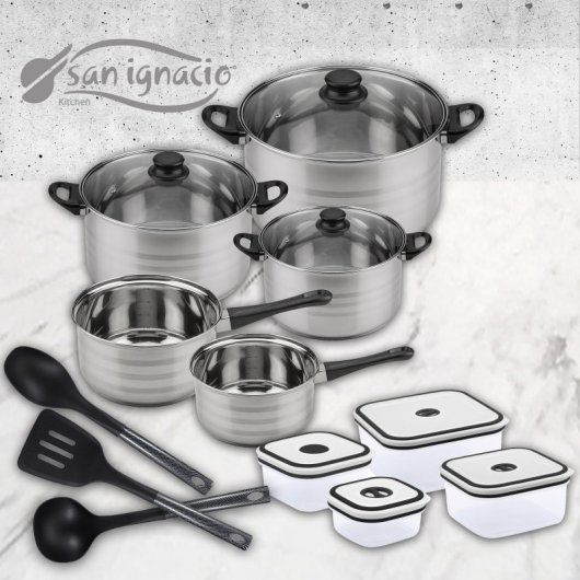 San Ignacio Diva Batería de Cocina 8 Piezas + 4 Fiambreras + 3 Utensilios