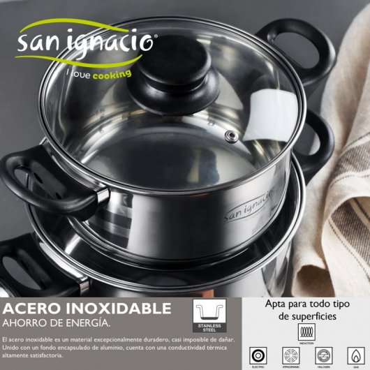 San Ignacio Diva Batería de Cocina 8 Piezas + 4 Fiambreras + 3 Utensilios