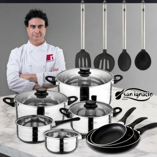 San Ignacio Masterpro Batería de Cocina 8 Piezas + Set 3 Sartenes + 4 Utensilios