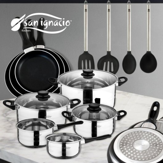 San Ignacio Masterpro Batería de Cocina 8 Piezas + Set 3 Sartenes + 4 Utensilios