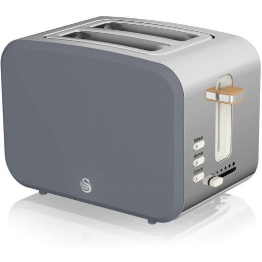 Set petit-dejeuner Swan Nordic avec grille-pain 2 fentes larges 900 W, 6 niveaux et bouilloire 1,7 L, gris