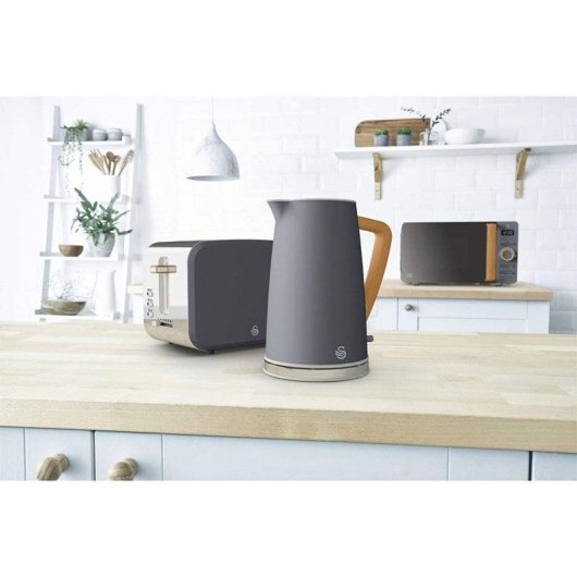 Set petit-dejeuner Swan Nordic avec grille-pain 2 fentes larges 900 W, 6 niveaux et bouilloire 1,7 L, gris