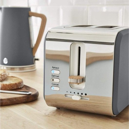 Set petit-dejeuner Swan Nordic avec grille-pain 2 fentes larges 900 W, 6 niveaux et bouilloire 1,7 L, gris