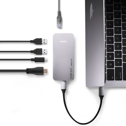 Minix Neo Storage Plus Hub USB-C Multiporta com 480GB SSD Cinzento para Apple MacBook