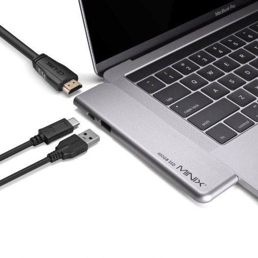 Minix Neo Storage Pro Hub USB-C Multipuerto con 480GB SSD Gris para Apple MacBook