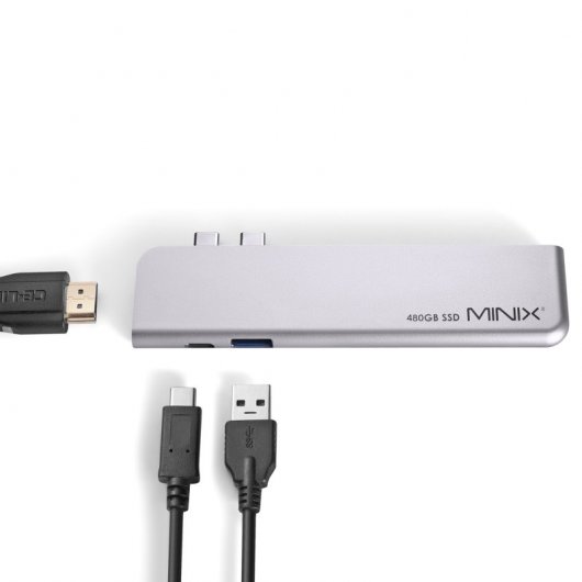 Minix Neo Storage Pro Hub USB-C Multipuerto con 480GB SSD Gris para Apple MacBook