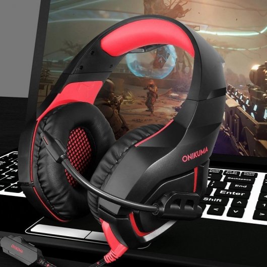 Onikuma K1-B Auriculares Gaming Negro/Rojo